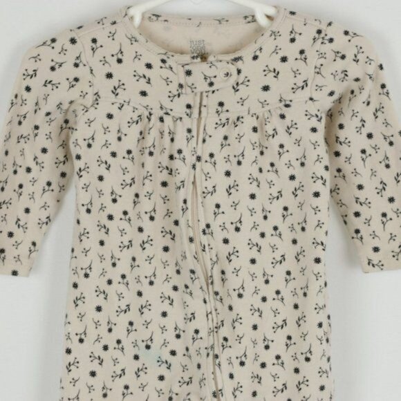 Carter's Infant Size 9 Months Tan Black Cotton Floral Dual Zip Footie Pajamas - Picture 2 of 7